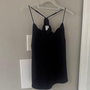 J. Crew Black Scalloped Silk-Blend Cami with Racerback